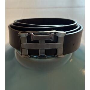 Tommy Hilfiger Logo Belt Men’s Sz 44-48” Brown Syn Leather Ratchet Large Buckle